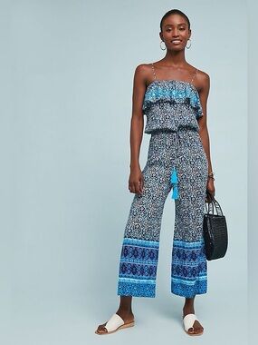 Raga x Anthropologie Blue Lagoon Jumpsuit XS Boho Strapless